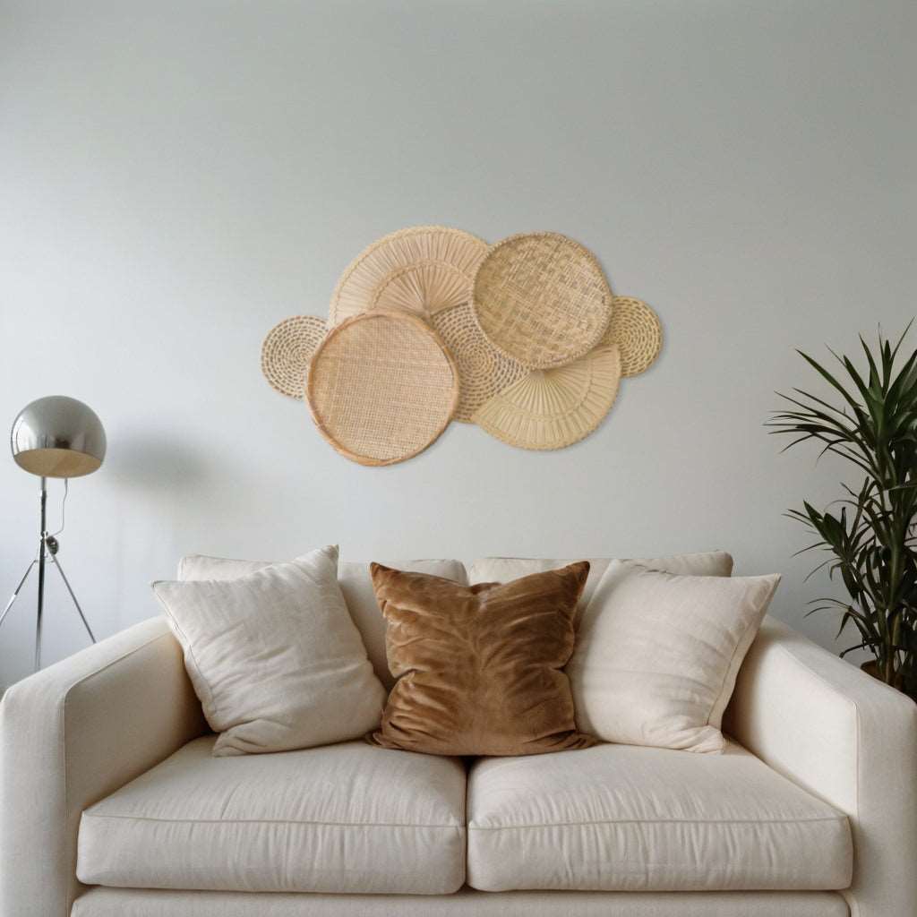 Decoração Boho de Parede Ambiencci - Cestaria Artesanal em Palha Natural