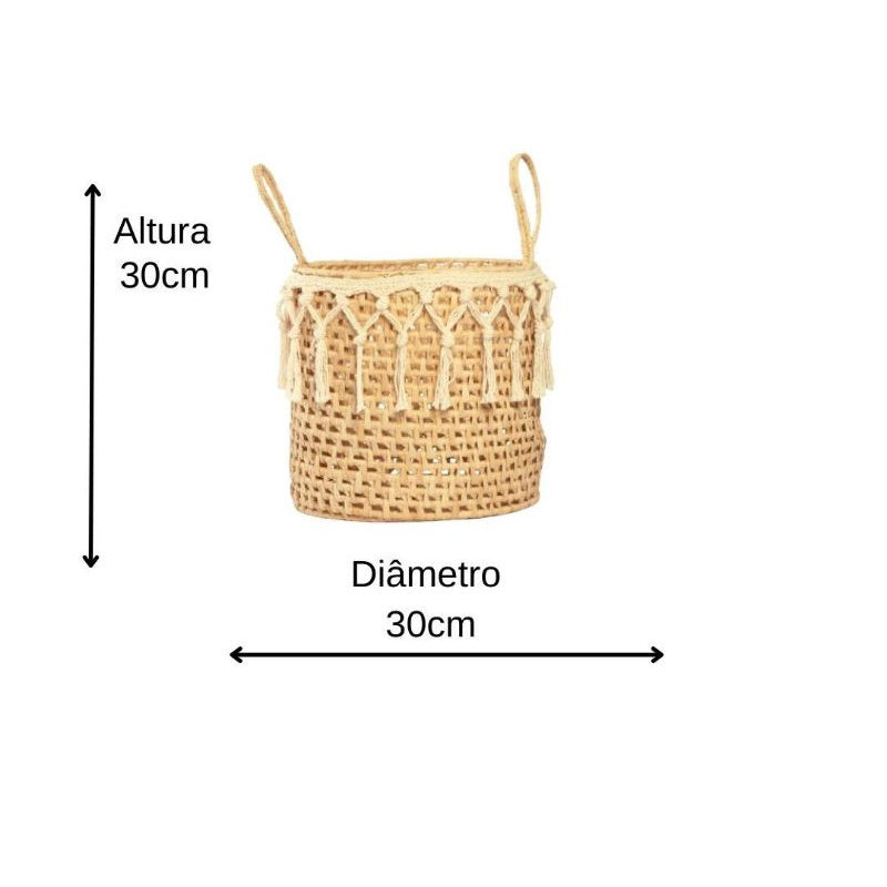 30 cm - Cesto Ambiencci de Palha com Macramê