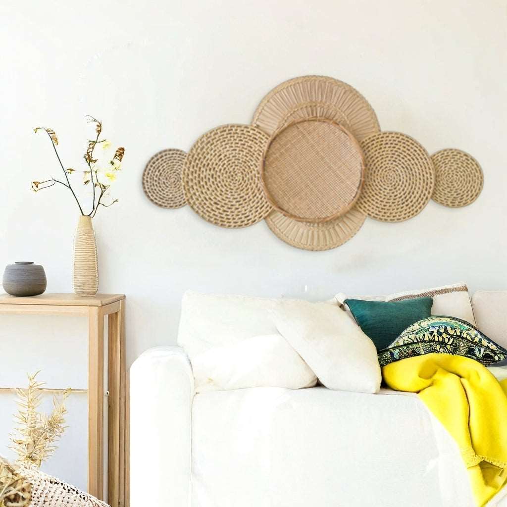 Decoração Boho de Parede Ambiencci - Cestaria Artesanal em Palha Natural