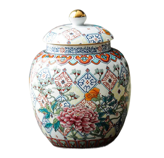 a white vase with a floral design on it