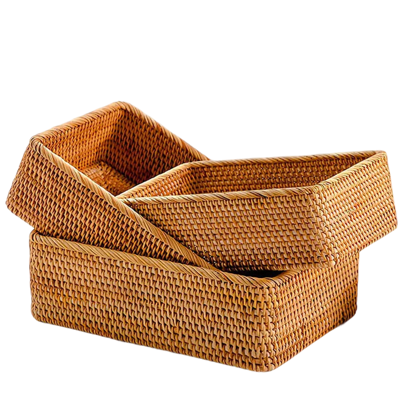 a set of three woven baskets sitting on top of each other