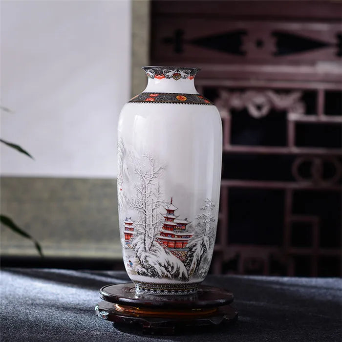 Vaso cerâmico antigo Jingdezhen Vintage, acessórios de mesa, artesanato, vaso de neve, estilo tradicional chinês, vaso de porcelana