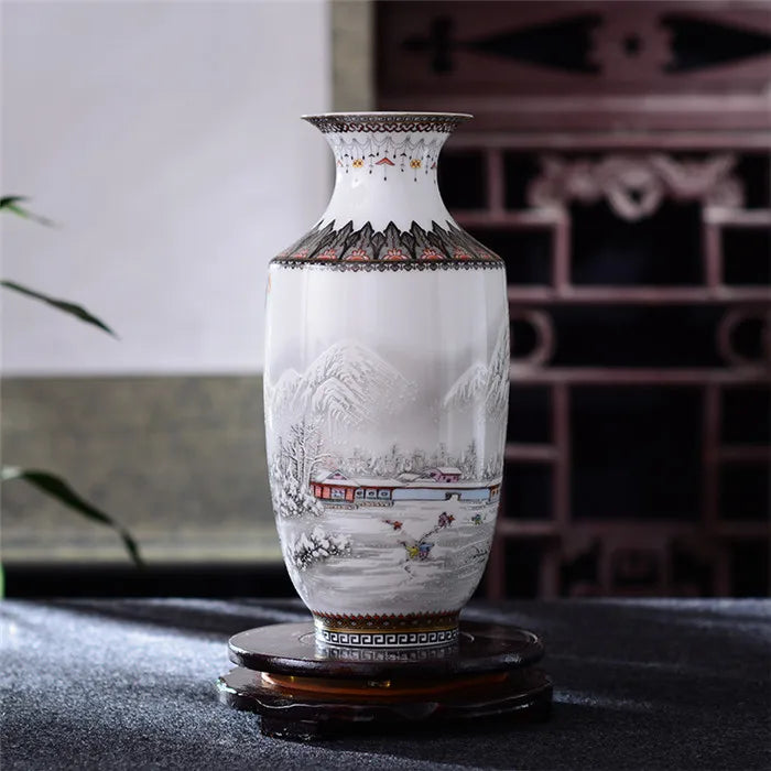 Vaso cerâmico antigo Jingdezhen Vintage, acessórios de mesa, artesanato, vaso de neve, estilo tradicional chinês, vaso de porcelana