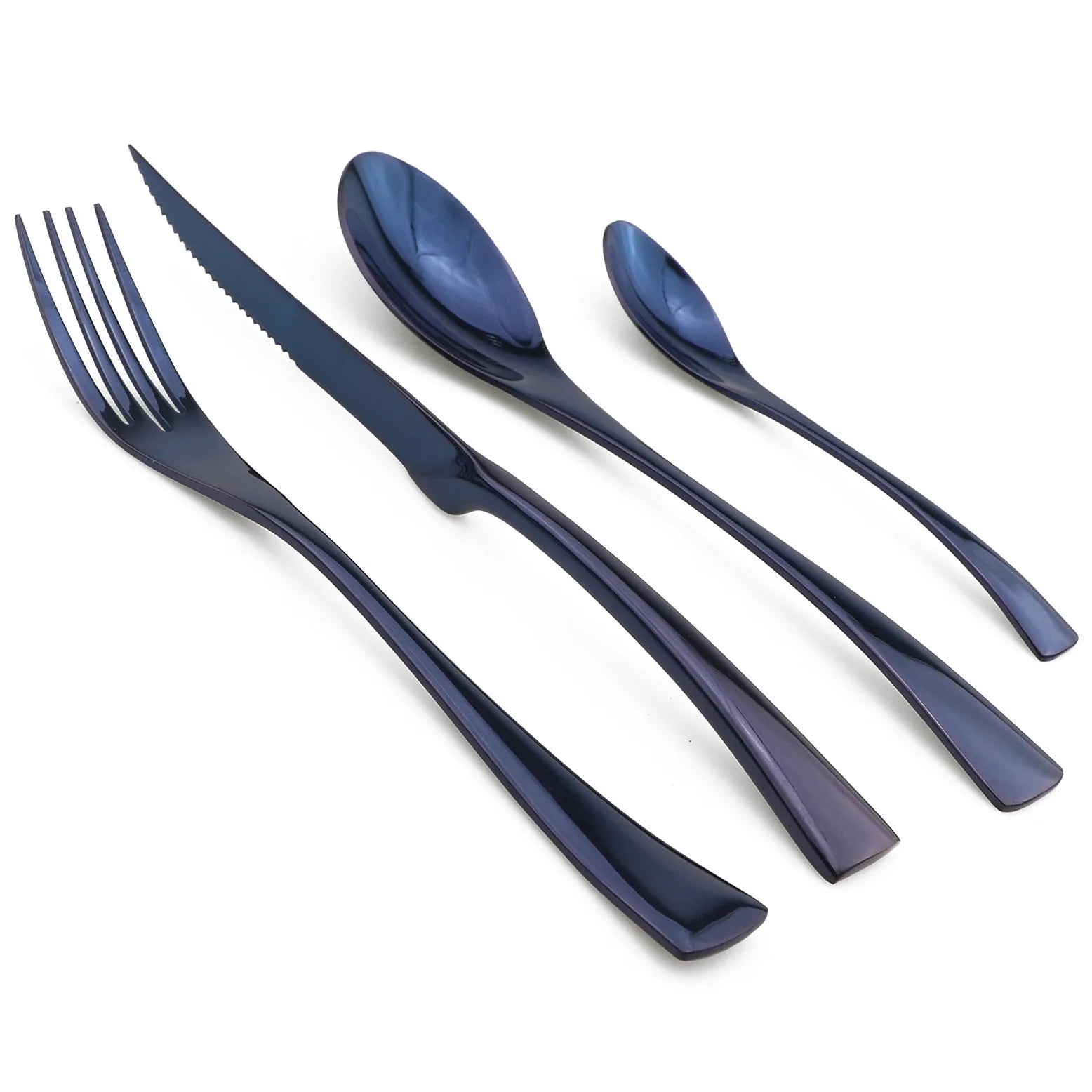 Jankng-talheres de aço inoxidável 18/10, talheres, bife faca, garfo e colher, cor preta, serviço de mesa, 4 pcs