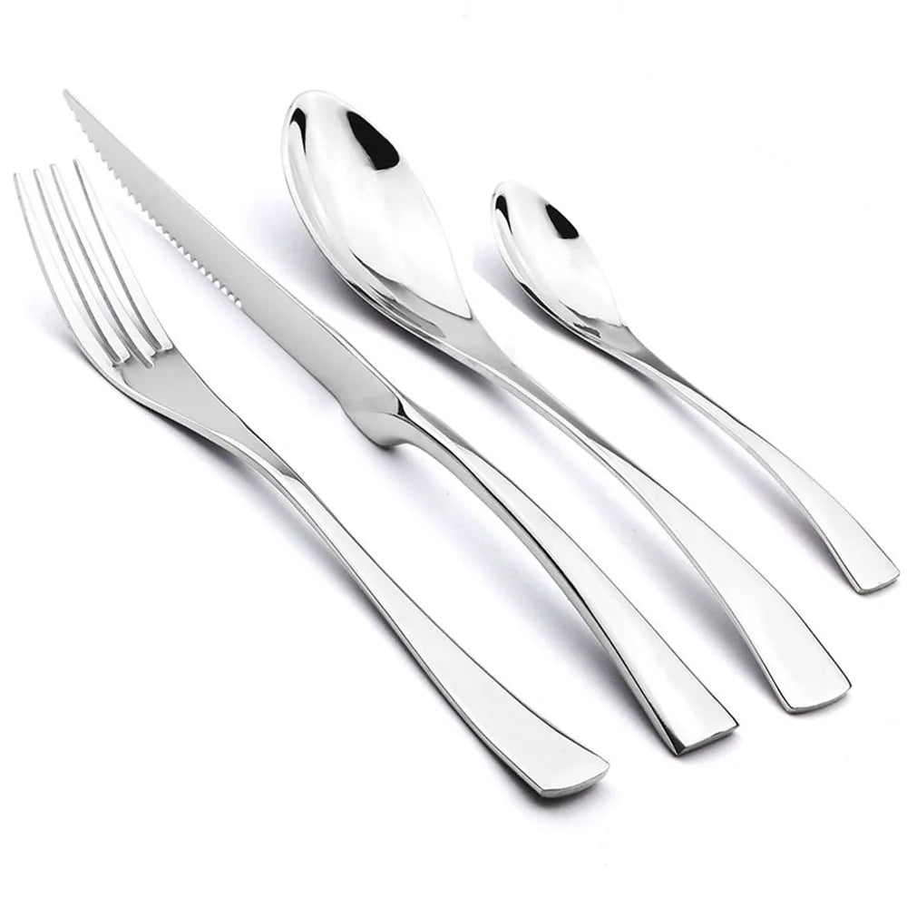 Jankng-talheres de aço inoxidável 18/10, talheres, bife faca, garfo e colher, cor preta, serviço de mesa, 4 pcs