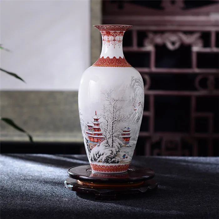 Vaso cerâmico antigo Jingdezhen Vintage, acessórios de mesa, artesanato, vaso de neve, estilo tradicional chinês, vaso de porcelana