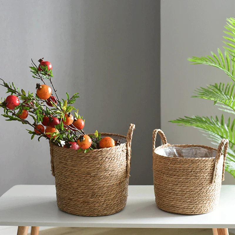 a couple of baskets sitting on top of a table