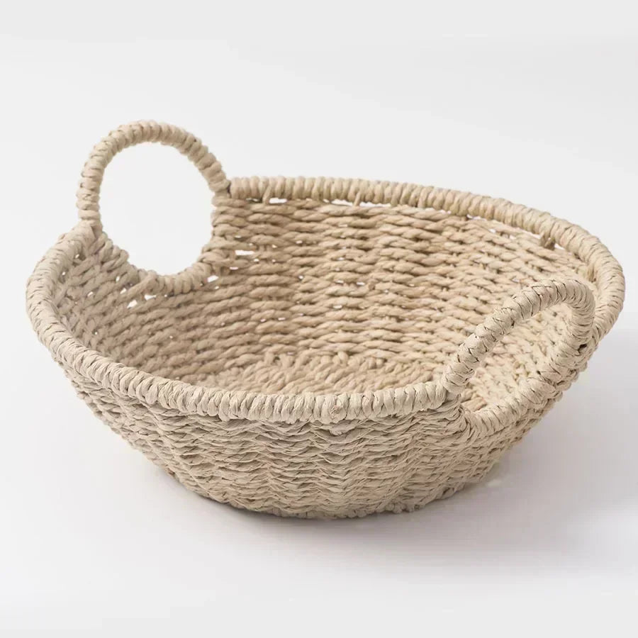 Cesta de armazenamento tecida com corda de papel ecológica, palha tecida à mão, rattan, mesa doméstica, cozinha diversa, frutas