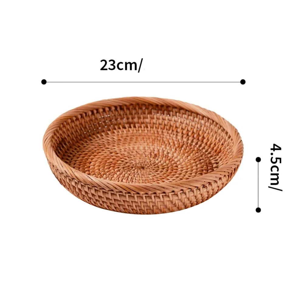 26 cm - Cesta Redonda de Rattan Tecida à Mão para Armazenamento