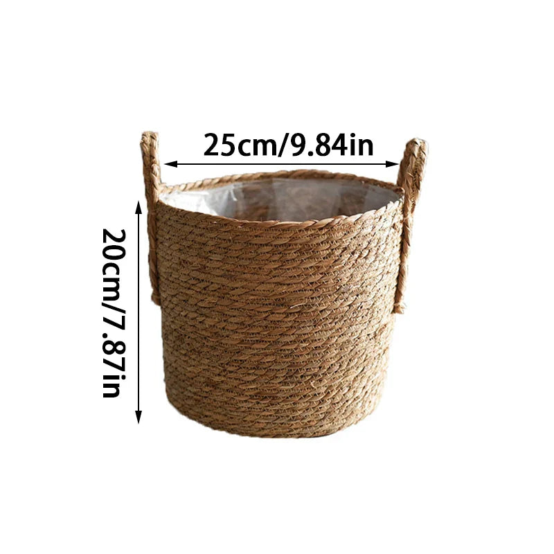 a large rope basket with handles and handles