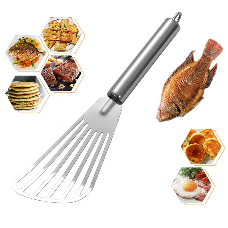 1pc aço inoxidável entalhado peixe turner espátula flexível cozinha cozinhar ferramentas