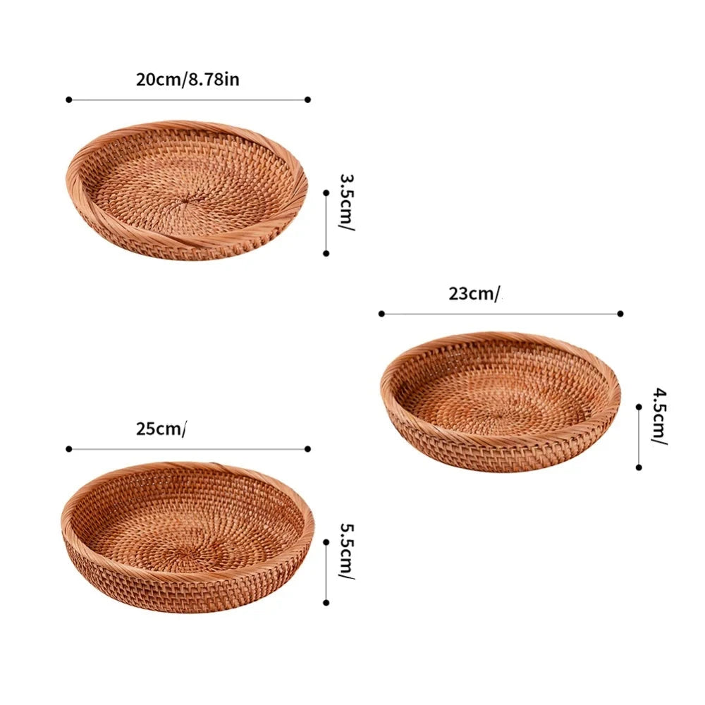 26 cm - Cesta Redonda de Rattan Tecida à Mão para Armazenamento