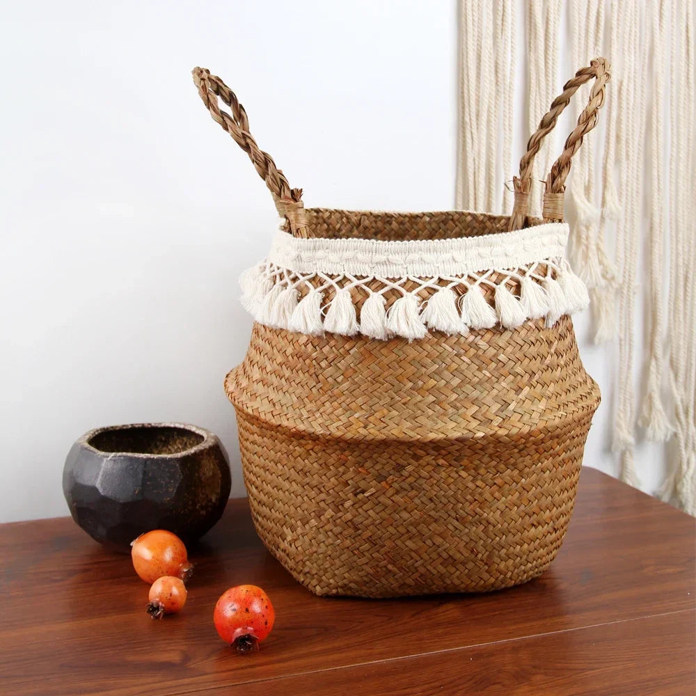 a basket sitting on top of a wooden table