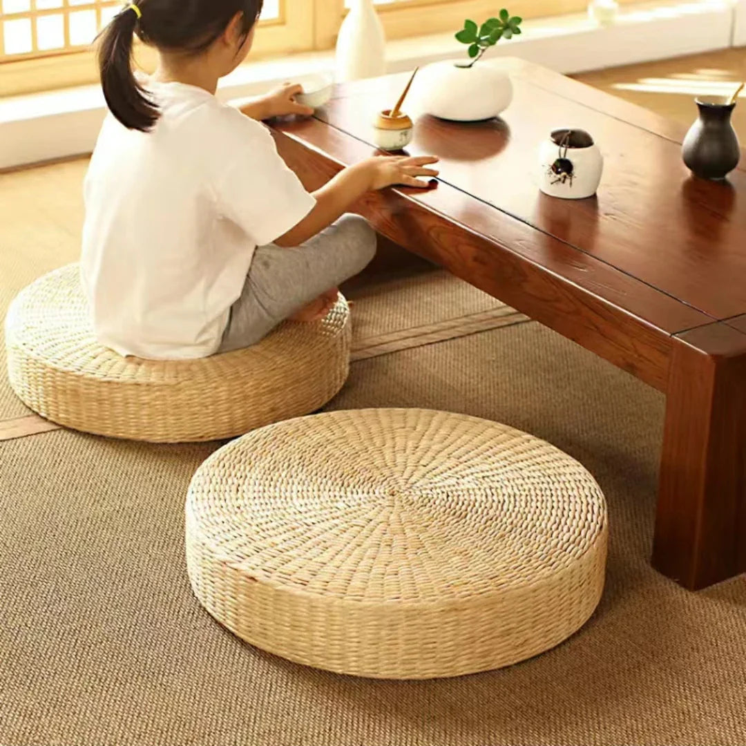 Quente 40cm * 40cm artesanal tecido de palha natural redondo pufe tatami almofada piso estilo japonês almofada têxtil para casa