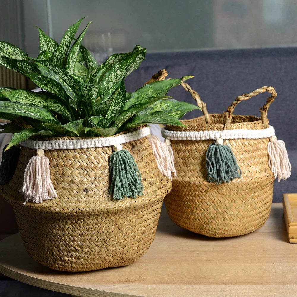 a couple of baskets sitting on top of a table