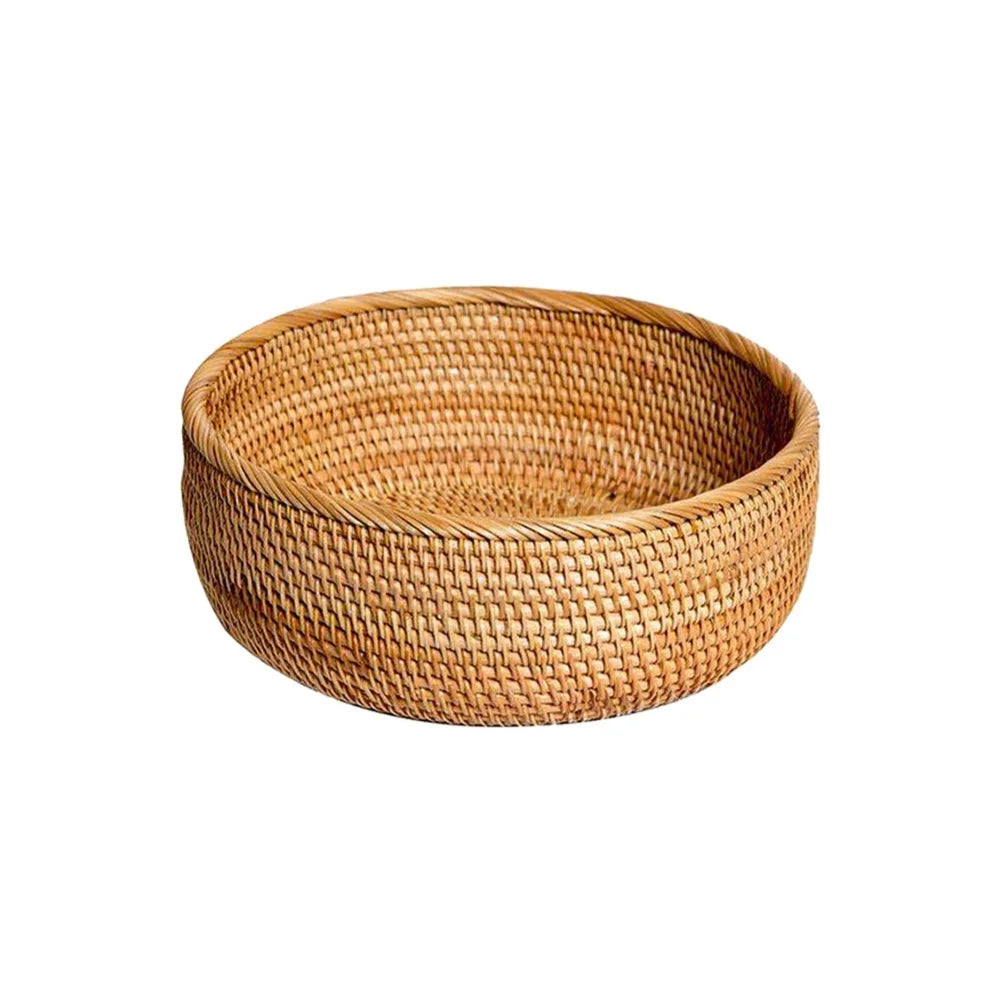 26 cm - Cesta Redonda de Rattan Tecida à Mão para Armazenamento