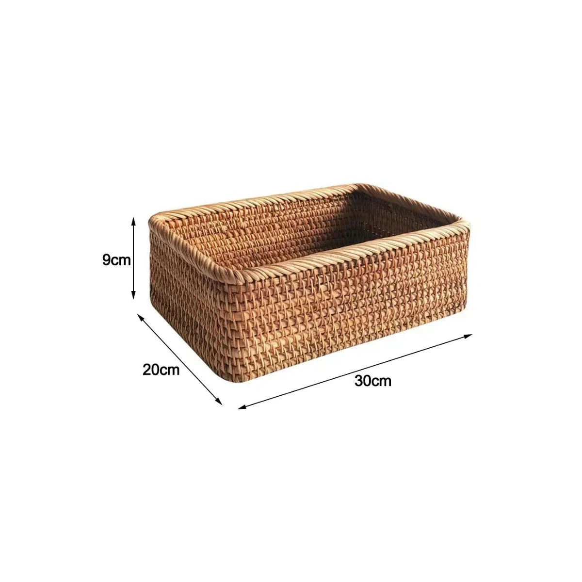 a large rattan storage basket with measurements