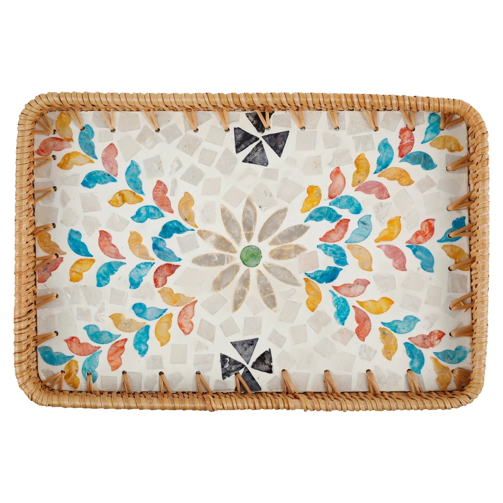 a decorative tray with a colorful design on it