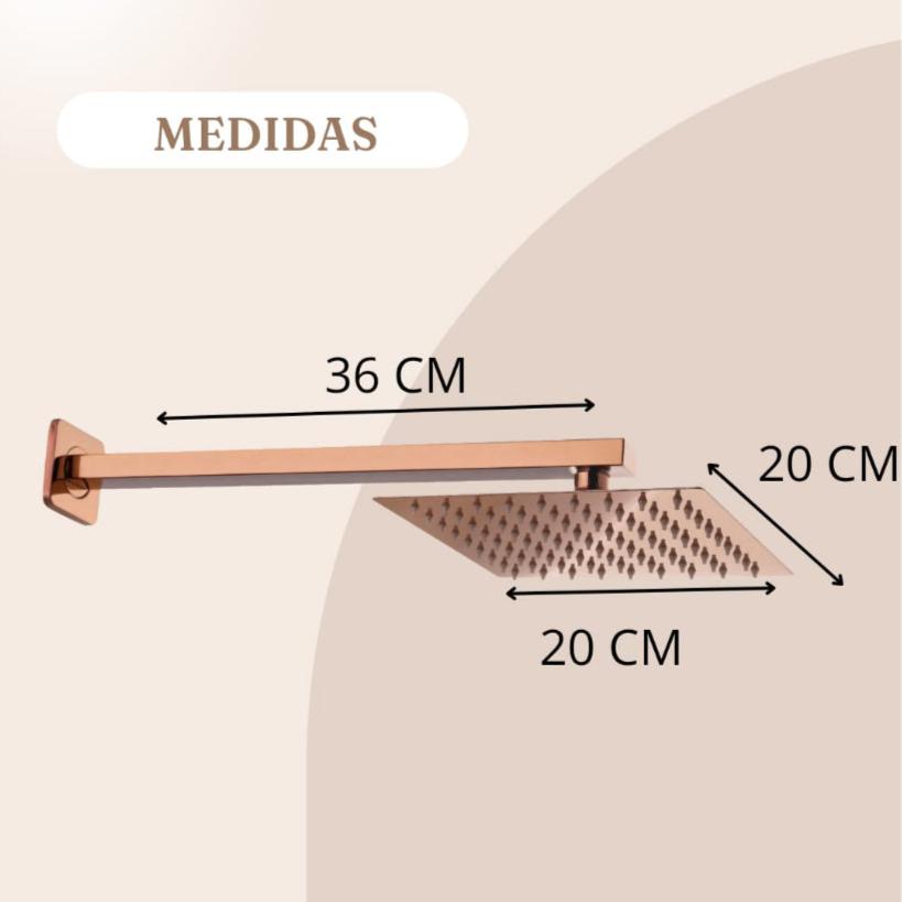 Ducha Quadrada Ambiencci Slim 20x20 Inox Rose Gold com Braço de Parede