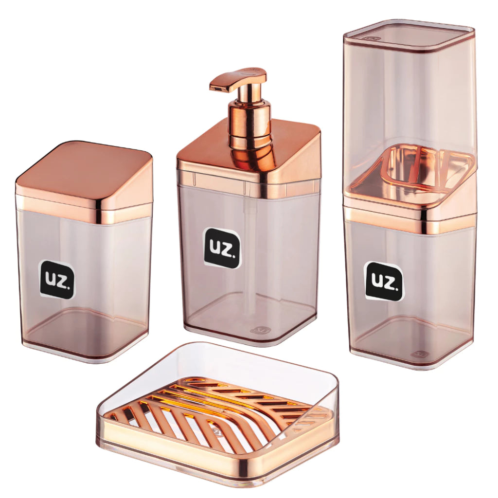 Kit 4 itens - Banheiro Luxo Ambiencci Rose Gold Uz