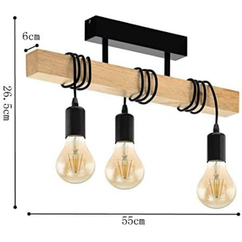 Luminária Pendente Ambiencci Industrial 3 Lâmpadas em Ferro e Madeira