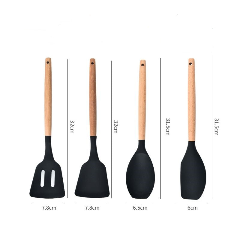 Kit 12 peças - Ambiencci Premium de Utensílios de Cozinha com Cabo de Madeira e Silicone