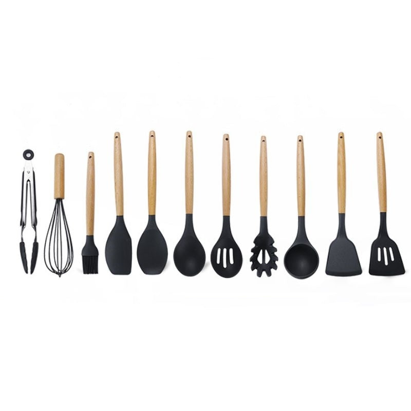 Kit 12 peças - Ambiencci Premium de Utensílios de Cozinha com Cabo de Madeira e Silicone