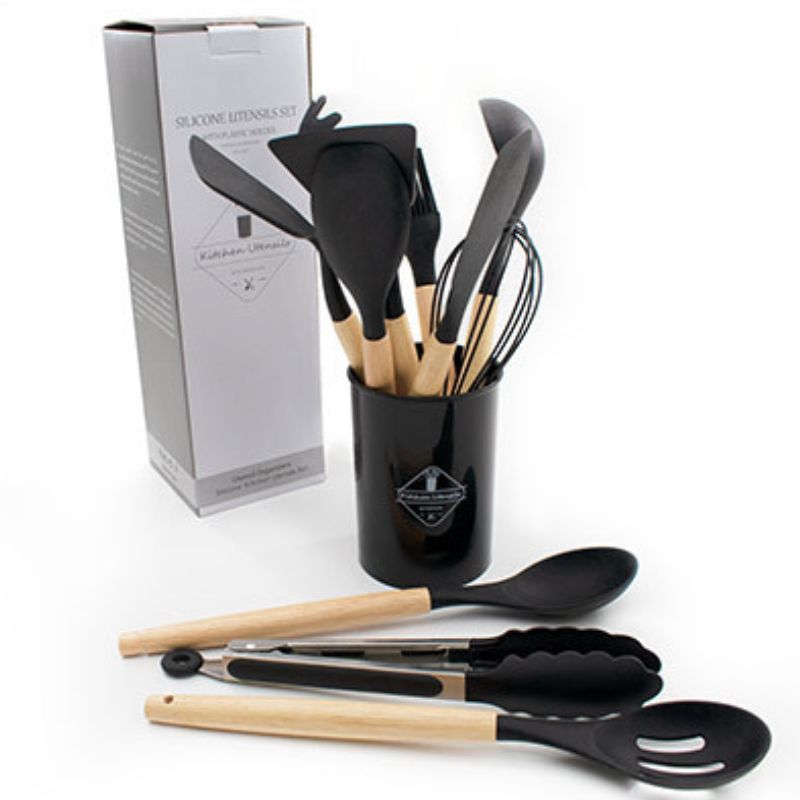 Kit 12 peças - Ambiencci Premium de Utensílios de Cozinha com Cabo de Madeira e Silicone