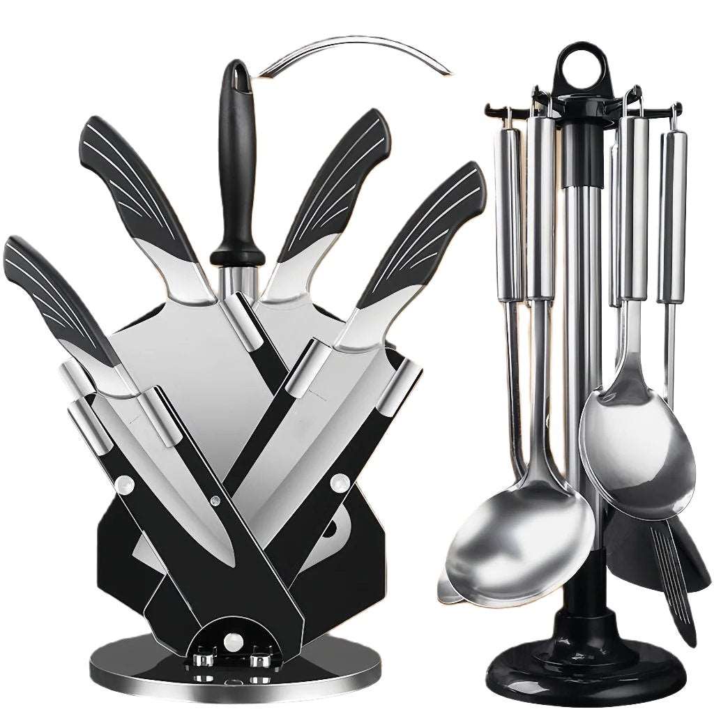 Conjunto de Facas de Cozinha Ambiencci 14 Peças com Suporte e Acessórios