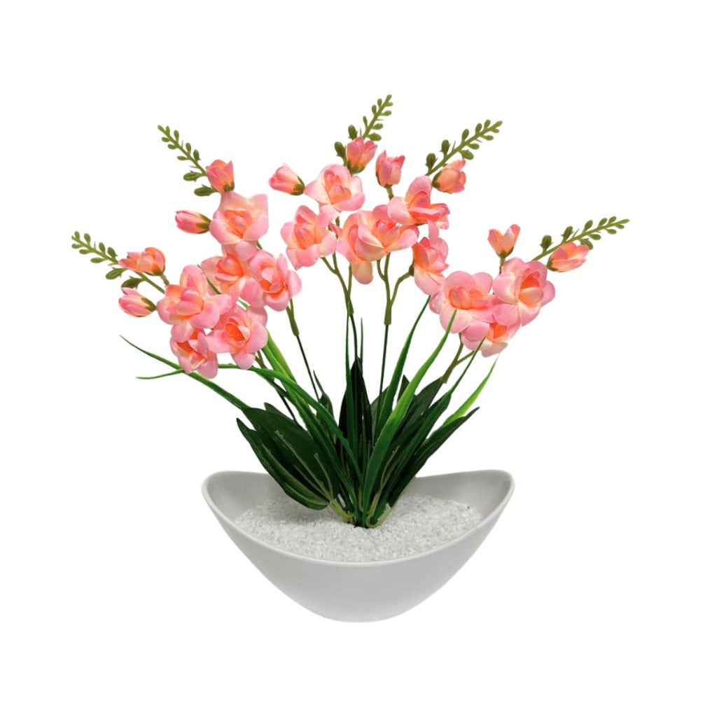 35 cm - Arranjo de Orquídea Artificial Ambiencci com Vaso Barca Luxuoso