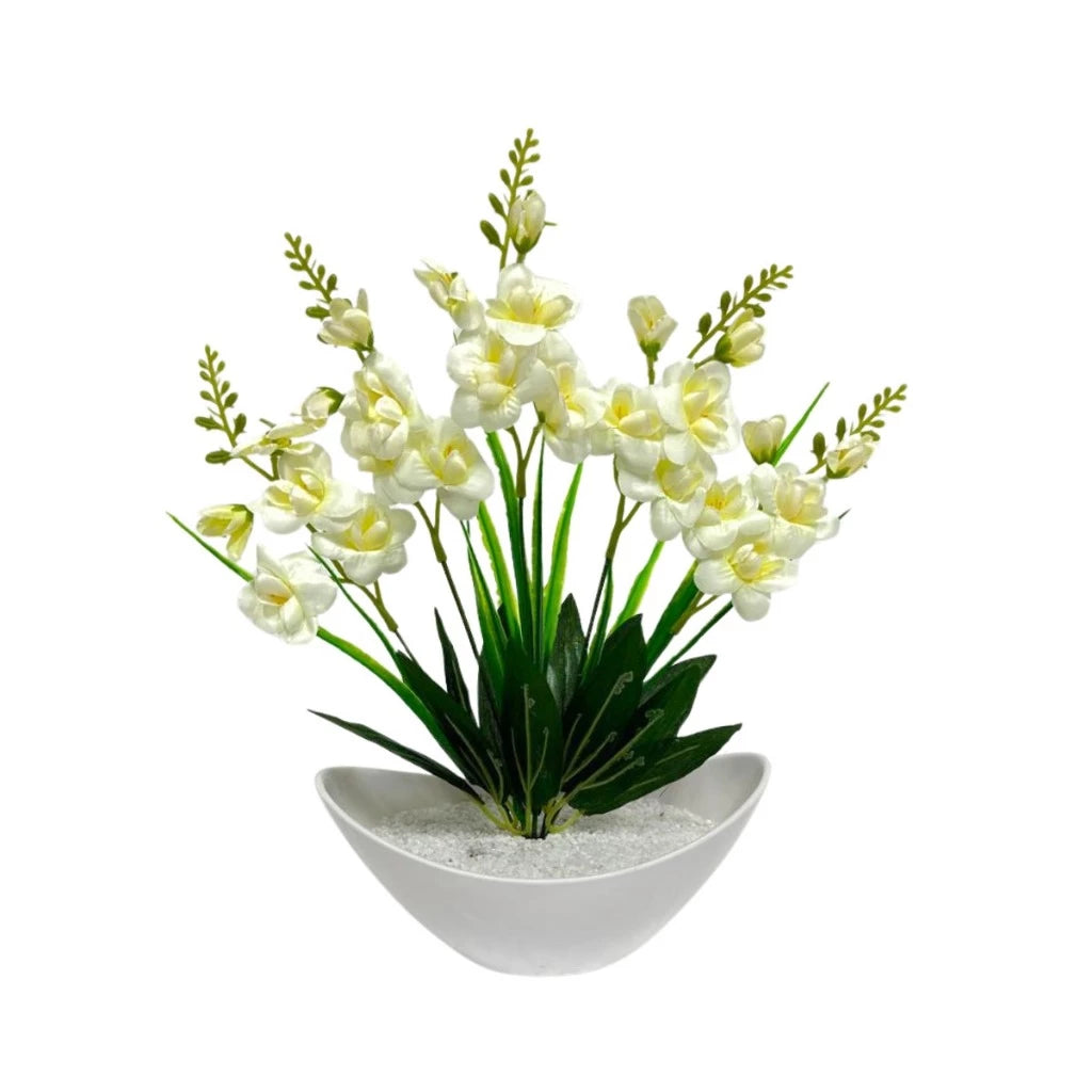 35 cm - Arranjo de Orquídea Artificial Ambiencci com Vaso Barca Luxuoso