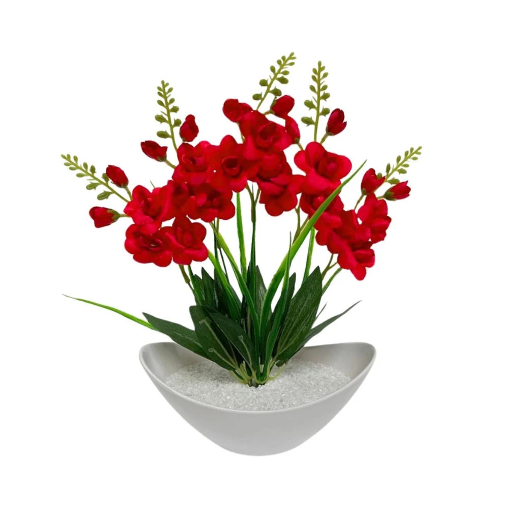 35 cm - Arranjo de Orquídea Artificial Ambiencci com Vaso Barca Luxuoso