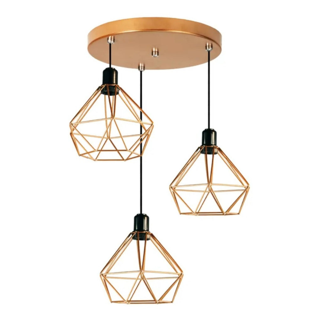 Pendente Ambiencci E-led Aramado Triplo Diamante Rose Gold 110v/220v