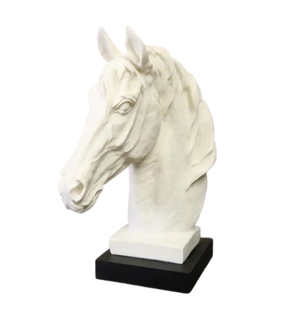 a white horse head on a black base