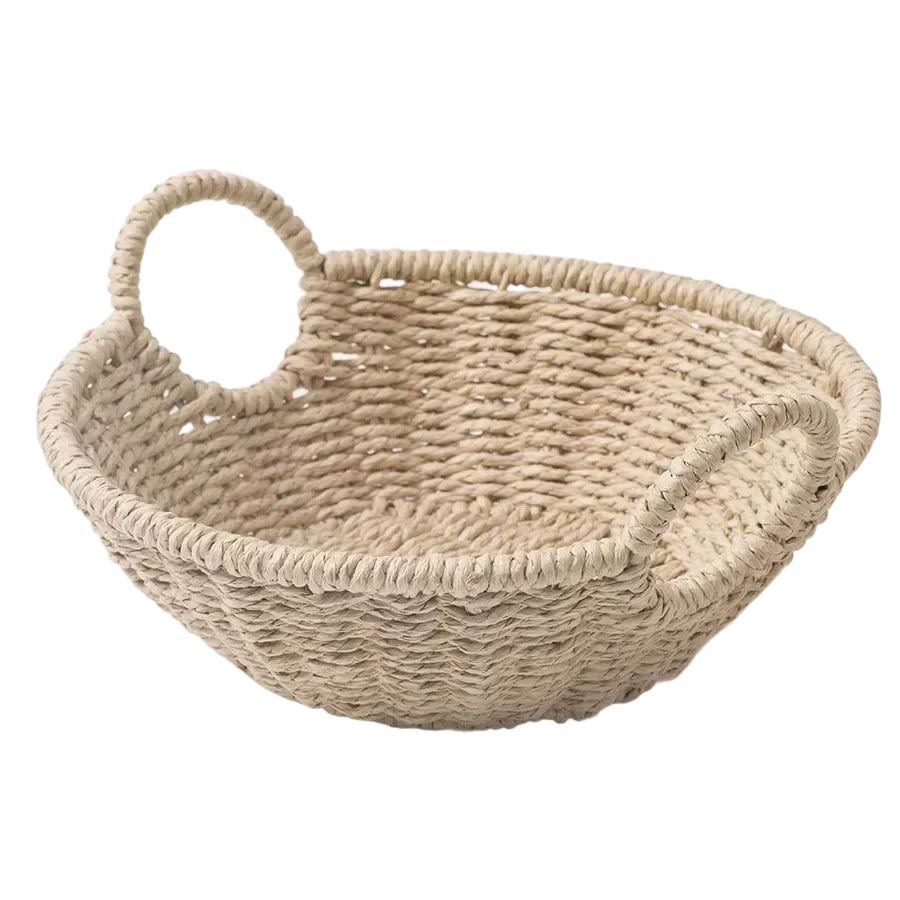 a white basket with a handle on a black background