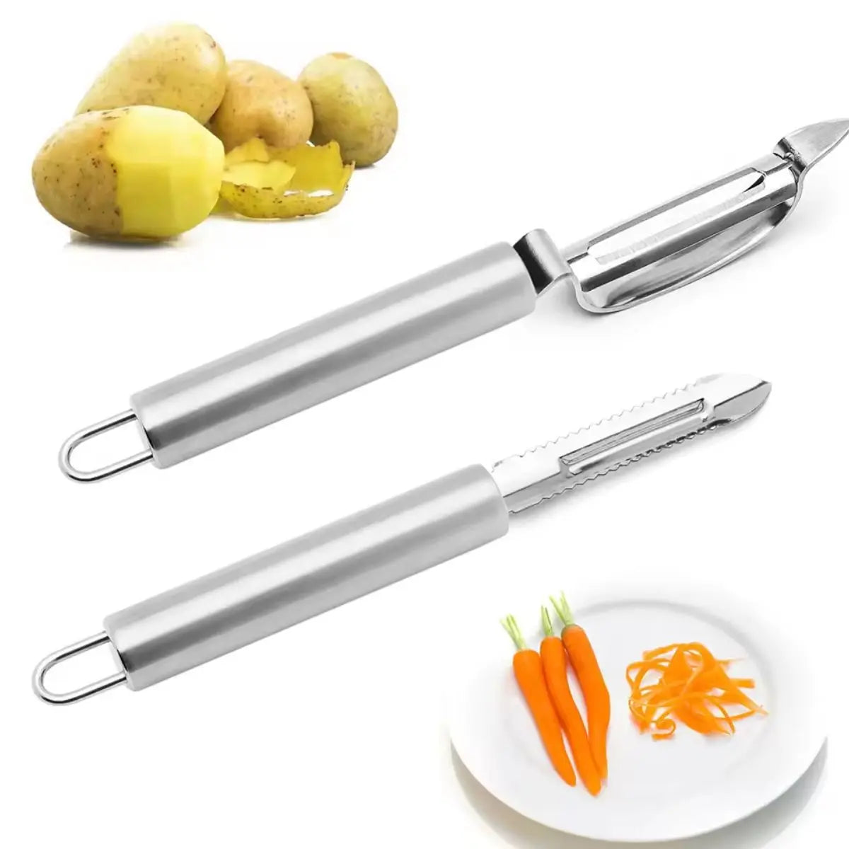 Kit Ambiencci de 3 Descascadores Inox para Legumes, Frutas e Peixe