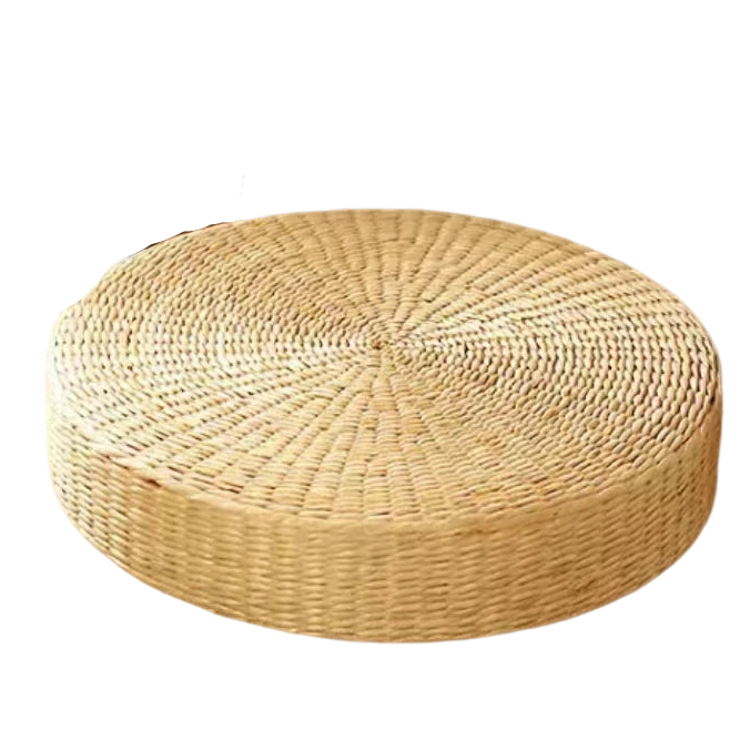 a wicker basket sitting on top of a black floor