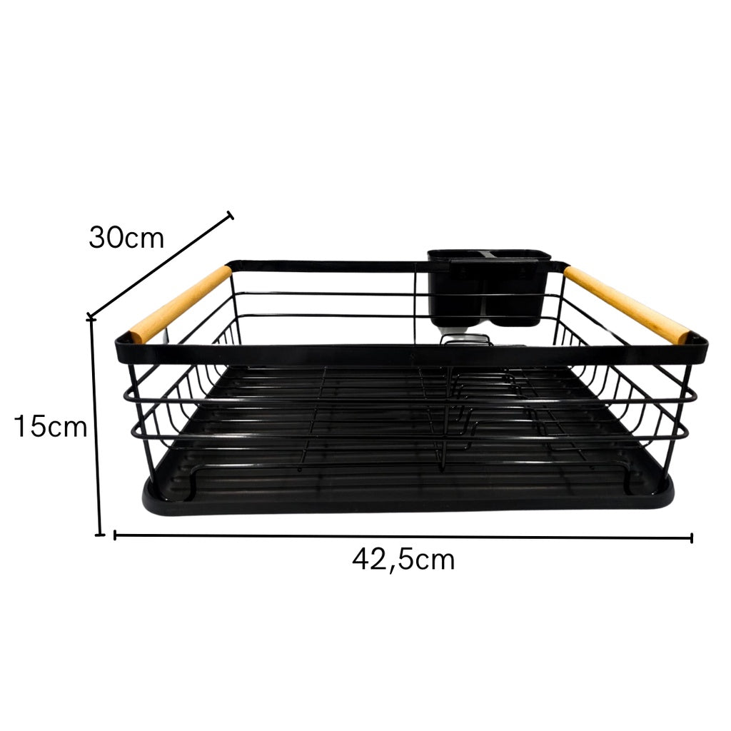 Escorredor de Pratos Ambiencci em Ferro e Madeira