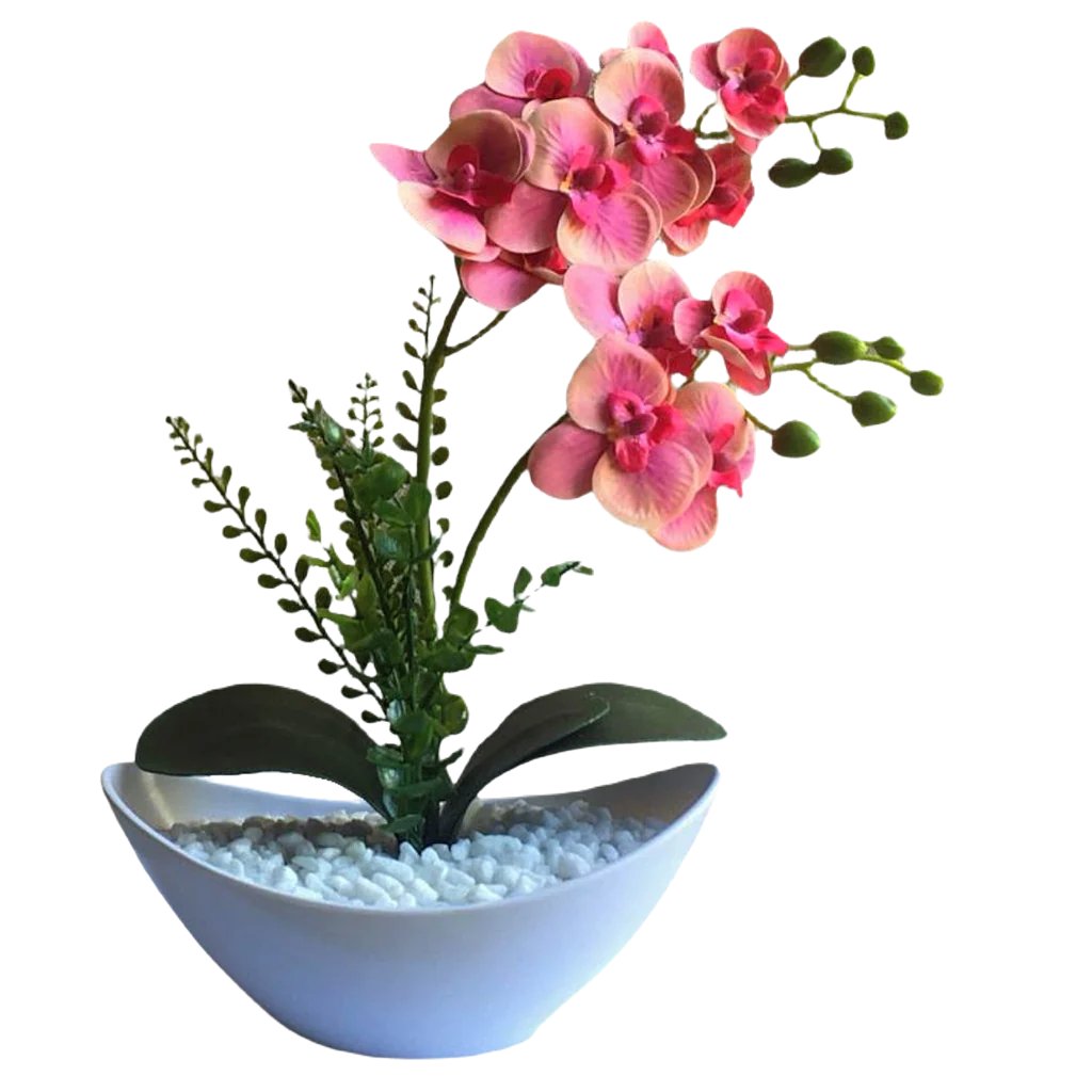 35 cm - Arranjo de Orquídea Artificial Ambiencci com Vaso Barca Luxuoso